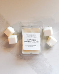 Forrest Glen Candle Co. Toasted Marshmallow wax melt package with marshmallows on a light background